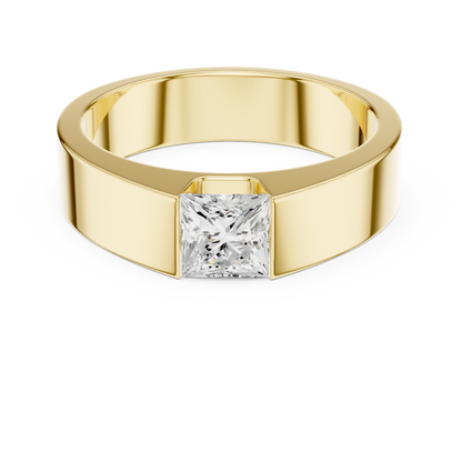 Princess Cut Lab Grown Diamond Ring Half Bezel Solitaire Band