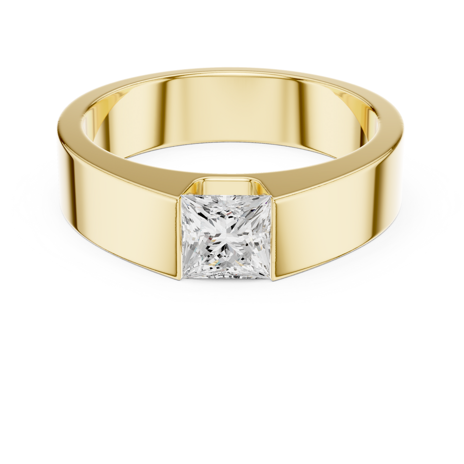 Princess Cut Lab Grown Diamond Ring Half Bezel Solitaire Band