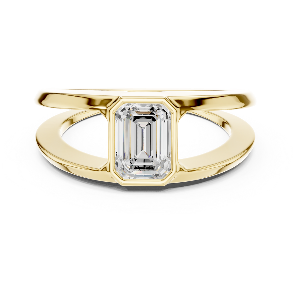 Bezel Set 1.00 Ct Emerald Shape Lab Grown Diamond Solitaire Ring Split Shank Band