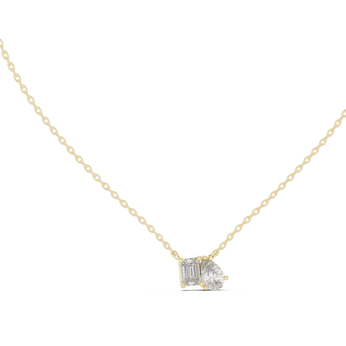 Emerald & Pear Cut Lab Grown Diamond "Toi et Moi" Pendant