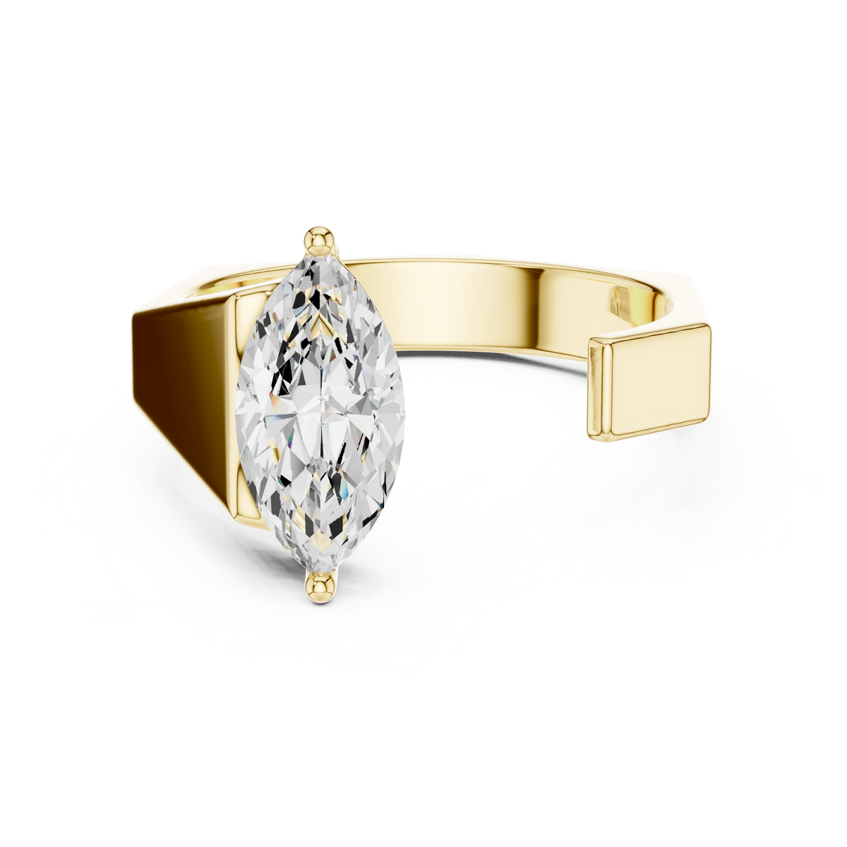 Open Cuff Marquise Shape Lab Grown Diamond Solitaire Ring Geometric Band