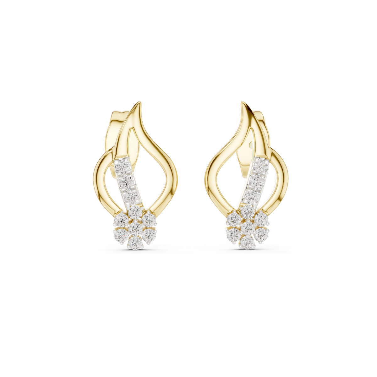 Round Pave Set Leaf Motif Lab Grown Diamond Earring
