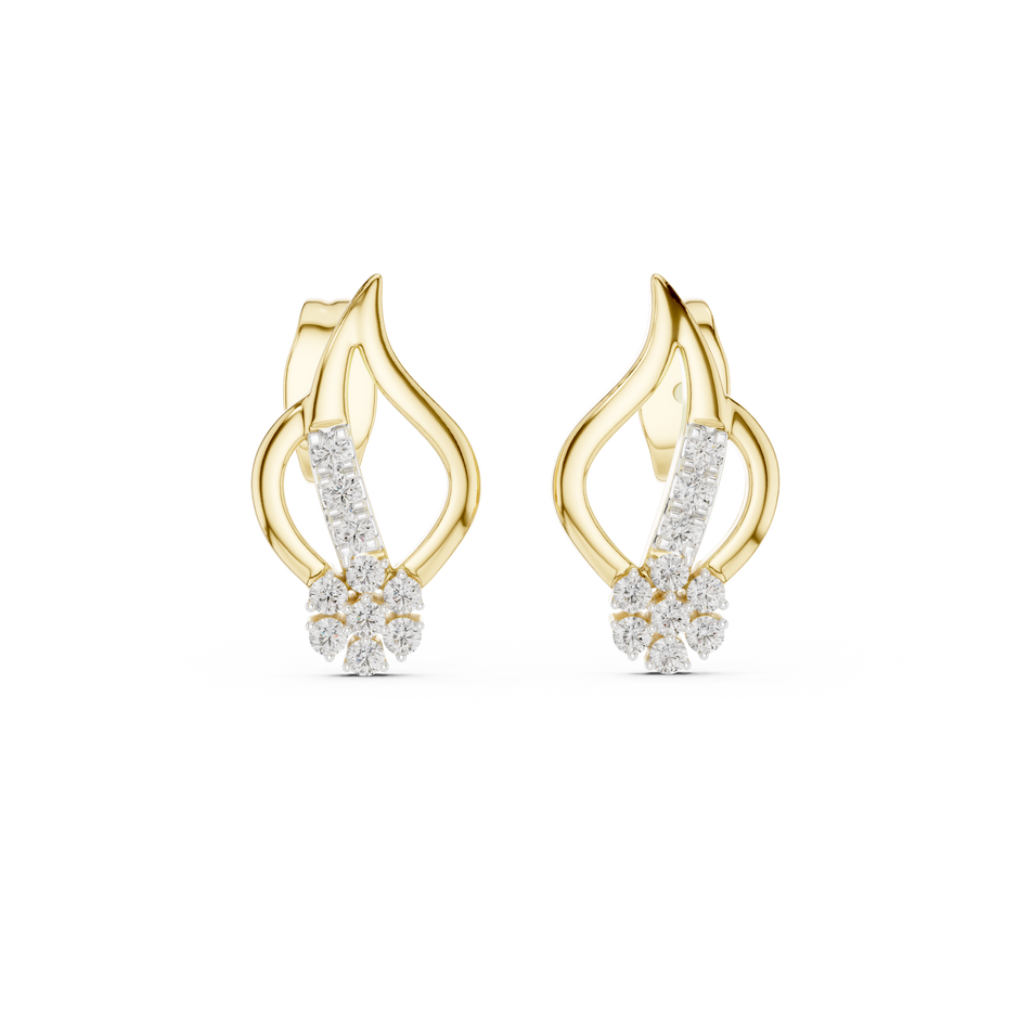 Round Pave Set Leaf Motif Lab Grown Diamond Earring