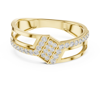 Geometric Chevron Pave Center Lab Grown Diamond Ring