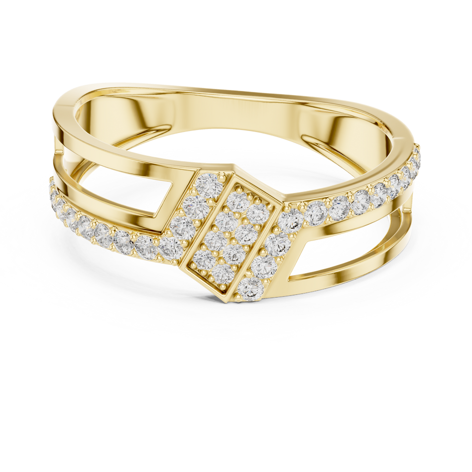 Geometric Chevron Pave Center Lab Grown Diamond Ring