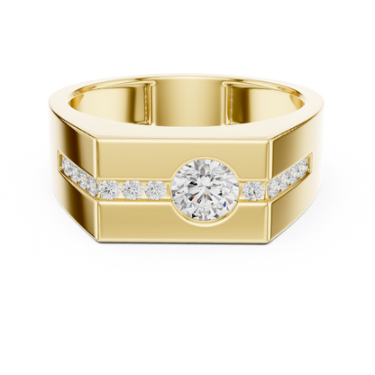 Round Lab Grown Diamond Solitaire Ring Channel Set Diagonal Signet Band