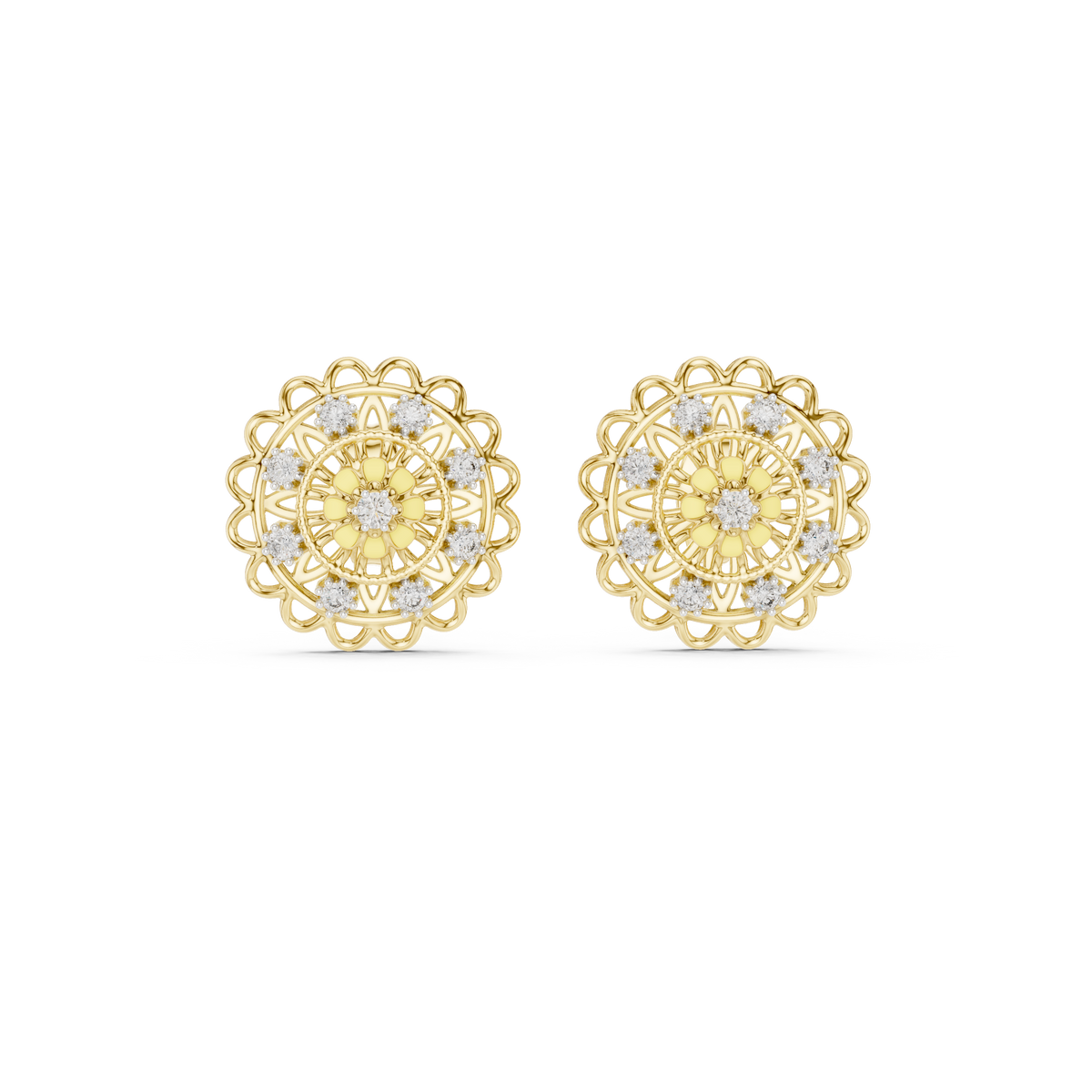 Round Cut Floral Medallion Lab Grown Diamond Earrings