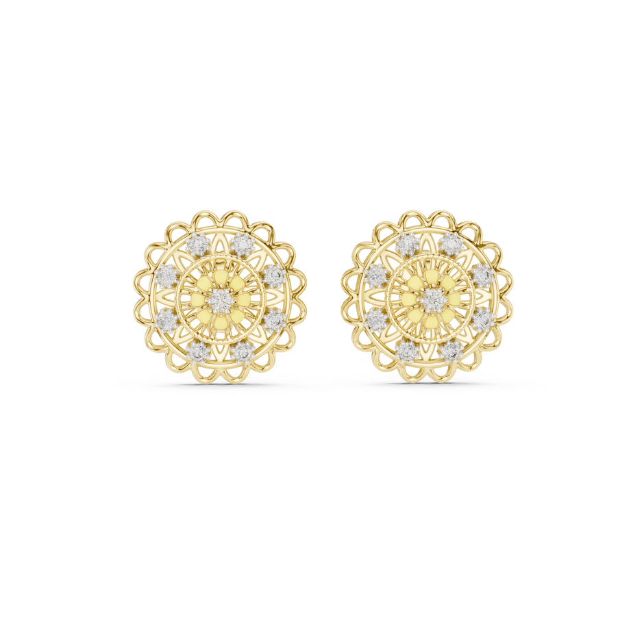 Round Cut Floral Medallion Lab Grown Diamond Earrings