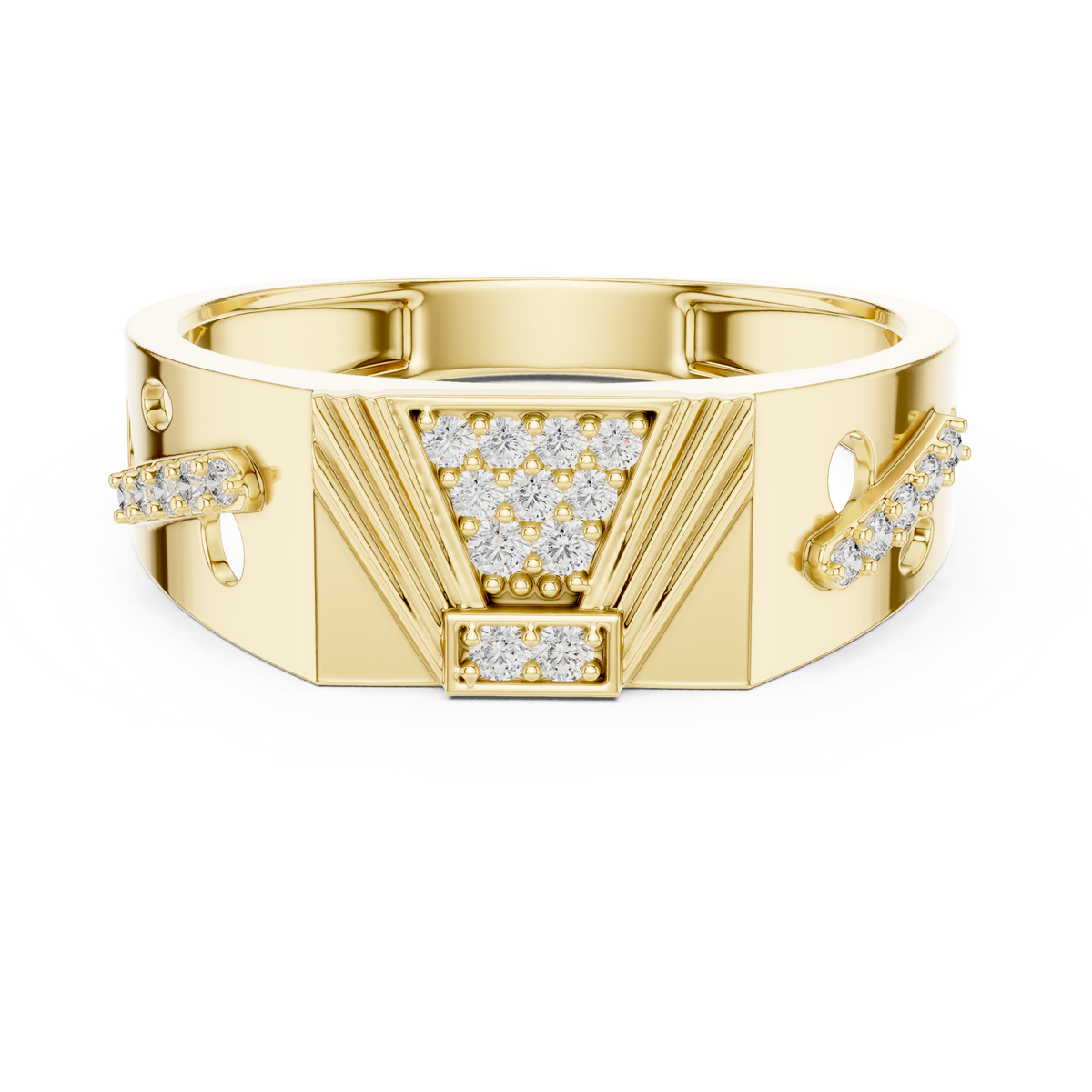 Inverted Trapezoid Pave Sunburst Fan Openwork Lab Grown Diamond Ring