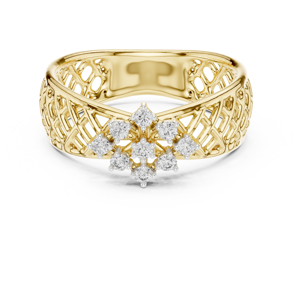 Lattice Band Cluster Center Lab Grown Diamond Ring