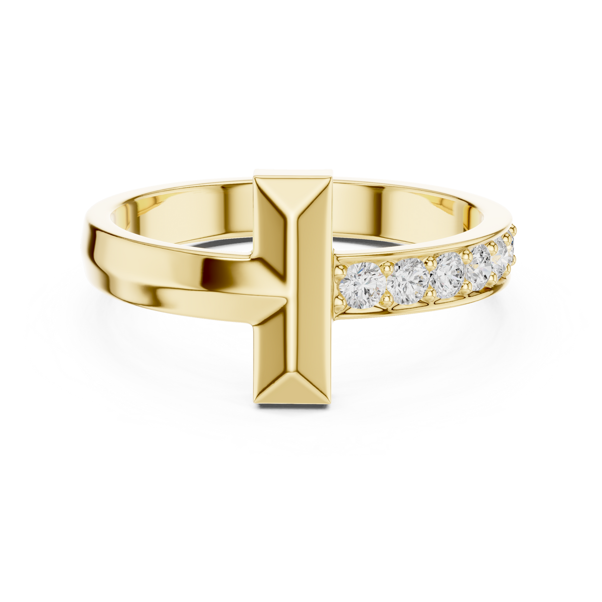 Vertical Bar Round Shape Lab Grown Diamond Ring Pave Accent Style