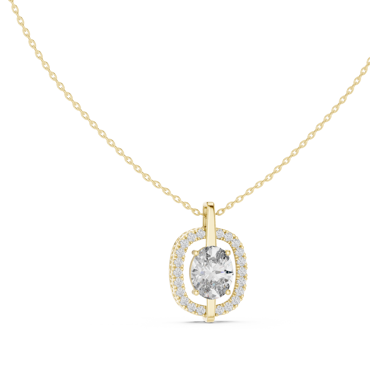 Oval Cut Lab Grown Diamond Floating Medallion Halo Pendant