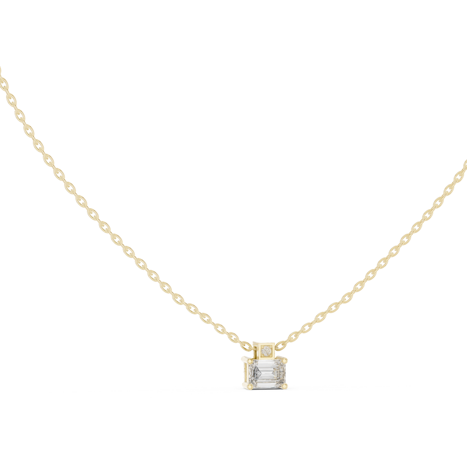East-West Emerald Cut Lab Grown Diamond Solitaire Pendant with Accent Bail