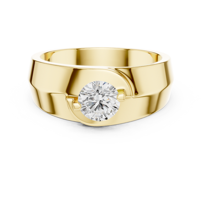Two Prong Round Shape Lab Grown Diamond Ring Curved Collar Solitaire Band