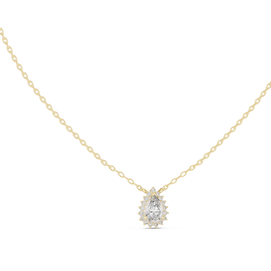 Pear Cut Lab Grown Diamond Scalloped Halo Pendant