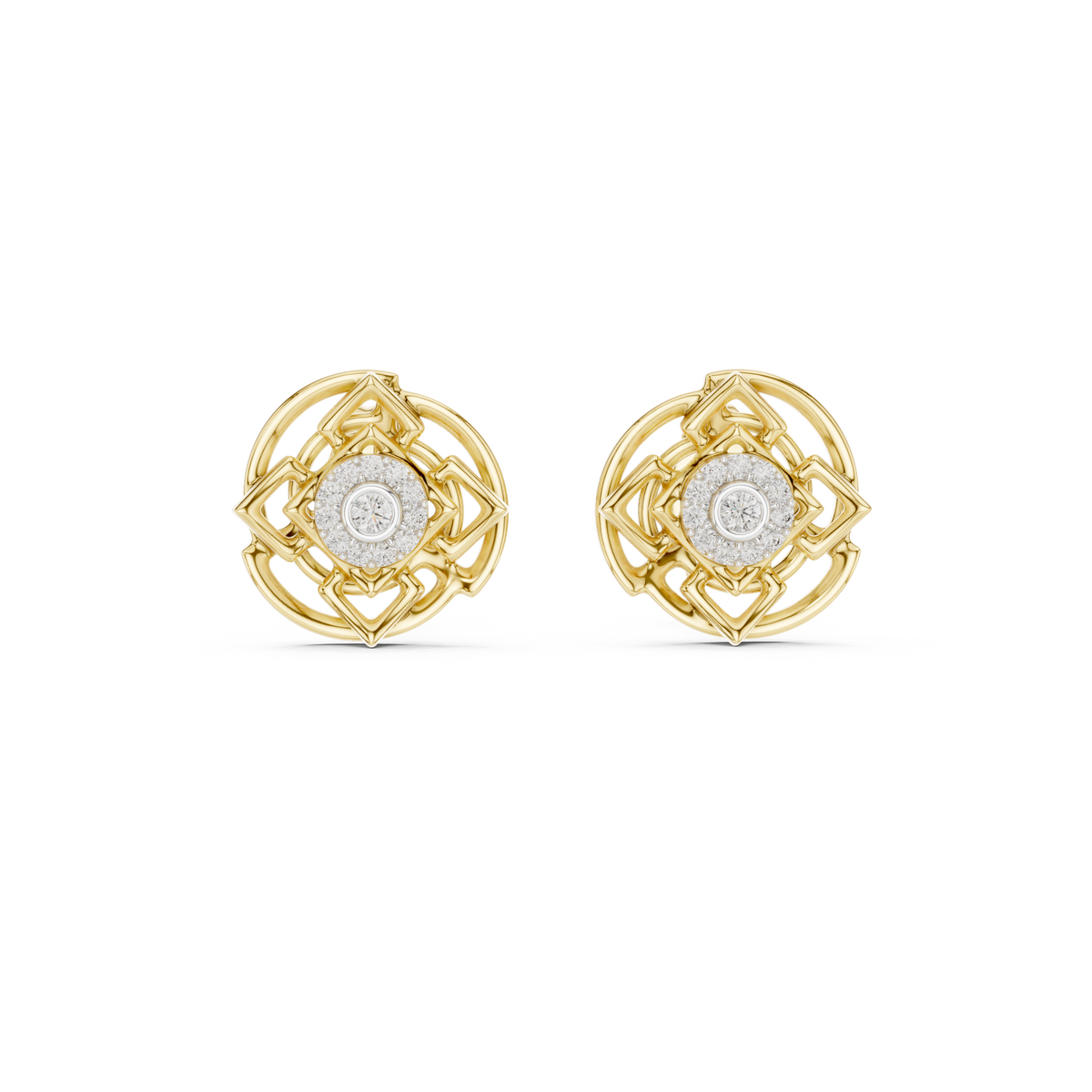 Round Cut Halo Geometric Lab Grown Diamond Earring