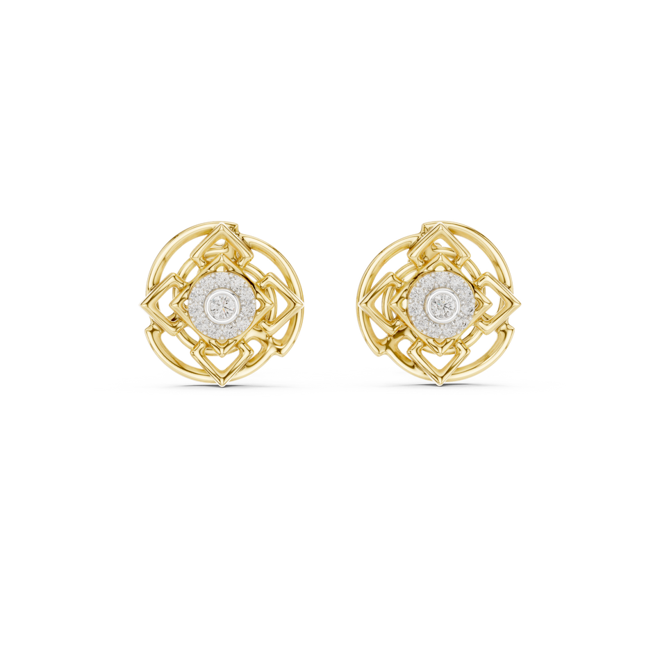 Round Cut Halo Geometric Lab Grown Diamond Earring