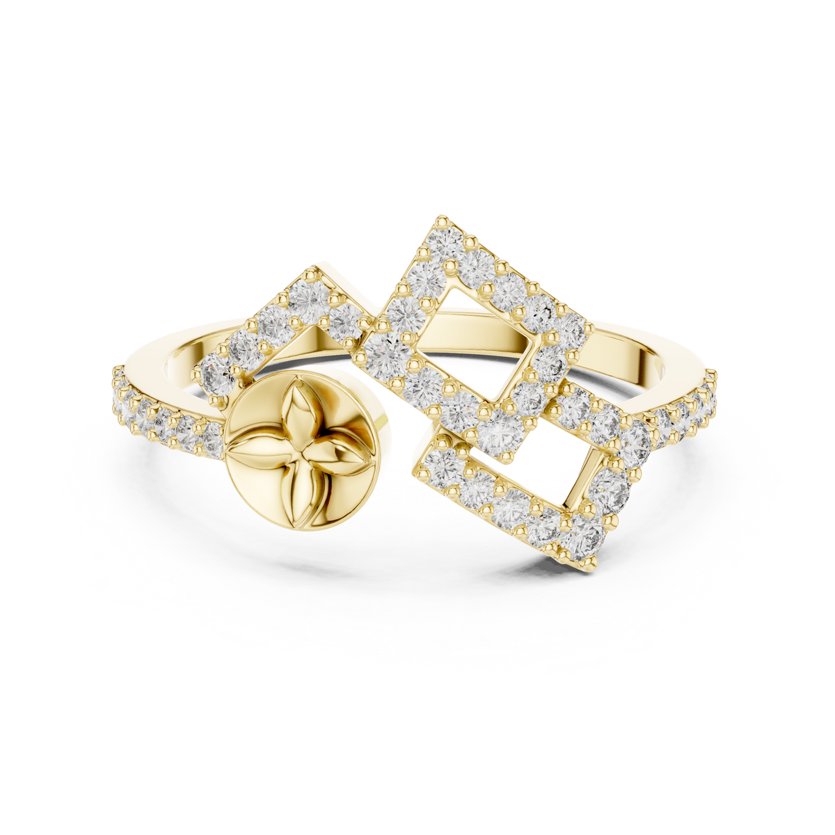 Square Pave Floral Crest Lab Grown Diamond Ring