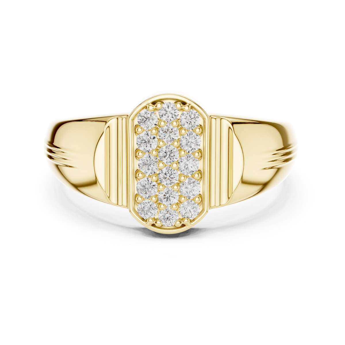 Elongated Oval Pave Vertical Ribbed Collar Lab Grown Diamond Signet Ring