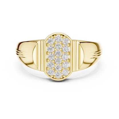 Elongated Oval Pave Vertical Ribbed Collar Lab Grown Diamond Signet Ring