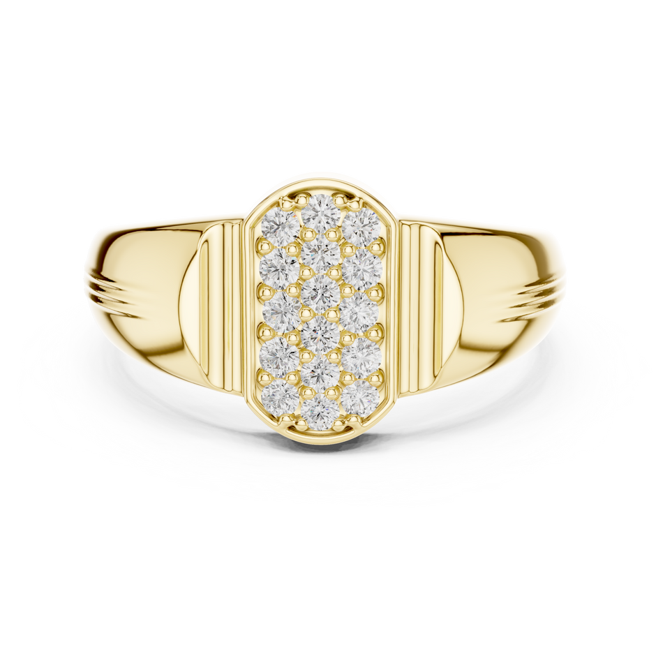 Elongated Oval Pave Vertical Ribbed Collar Lab Grown Diamond Signet Ring
