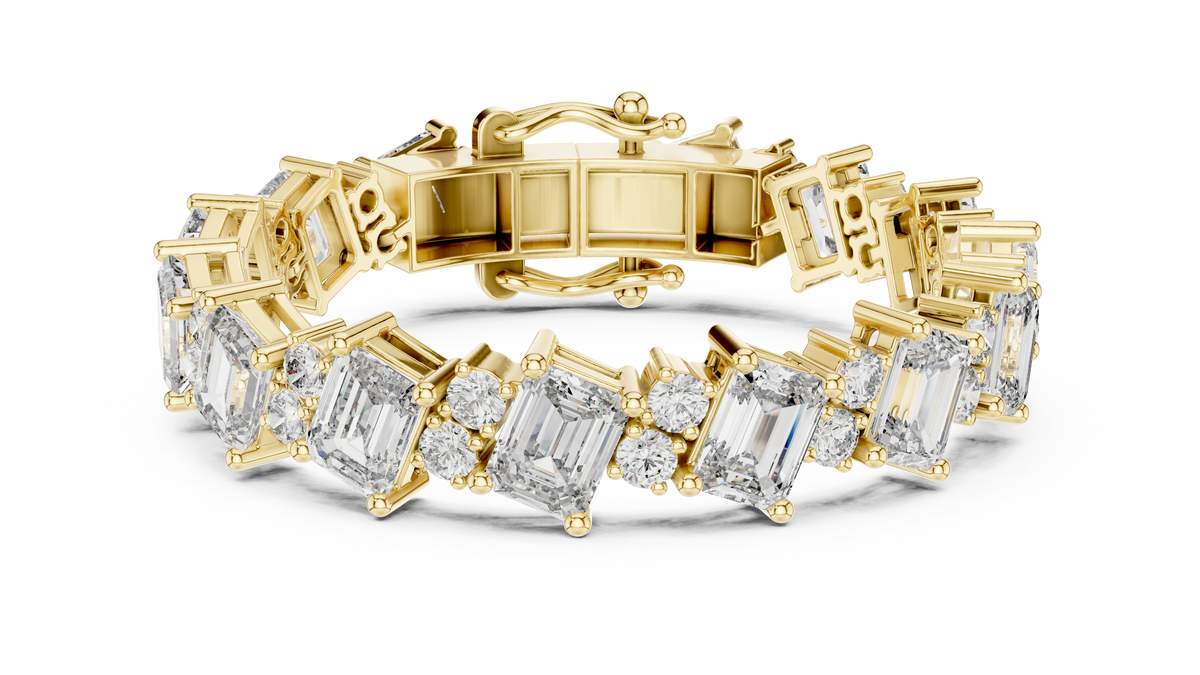 Alternating Angled Emerald & Round Lab Grown Diamond Tennis Bracelet