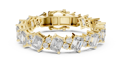 Alternating Angled Emerald & Round Lab Grown Diamond Tennis Bracelet