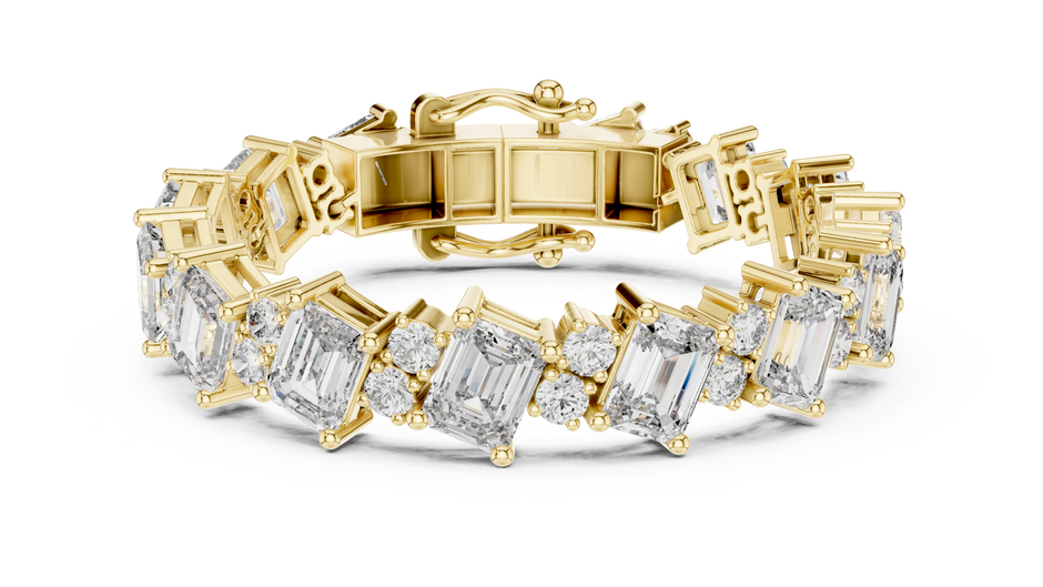 Alternating Angled Emerald & Round Lab Grown Diamond Tennis Bracelet