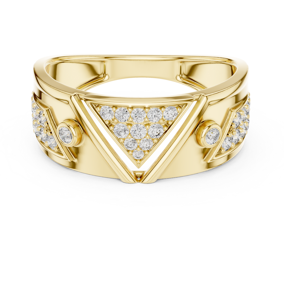 Inverted Triangle Pave Center Bezel Accent Lab Grown Diamond Ring