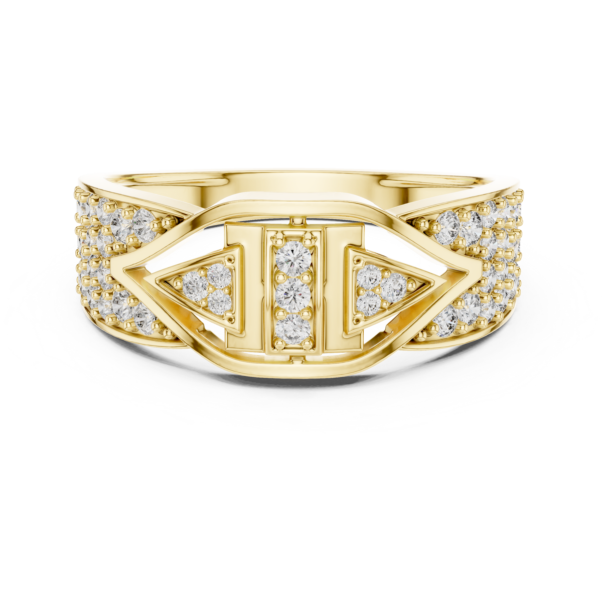 Geometric Center Bar Flanking Pave Triangles Lab Grown Diamond Ring
