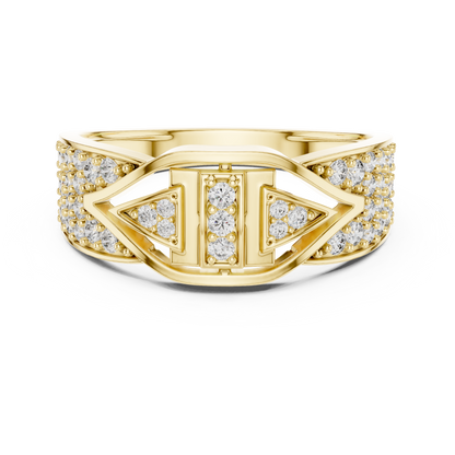 Geometric Center Bar Flanking Pave Triangles Lab Grown Diamond Ring