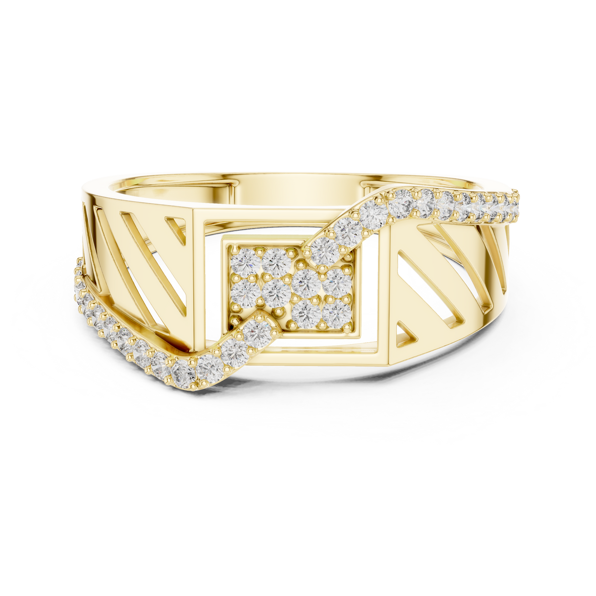 Geometric Square Center S Curve Pave Openwork Lab Grown Diamond Ring