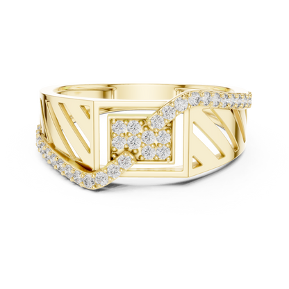 Geometric Square Center S Curve Pave Openwork Lab Grown Diamond Ring