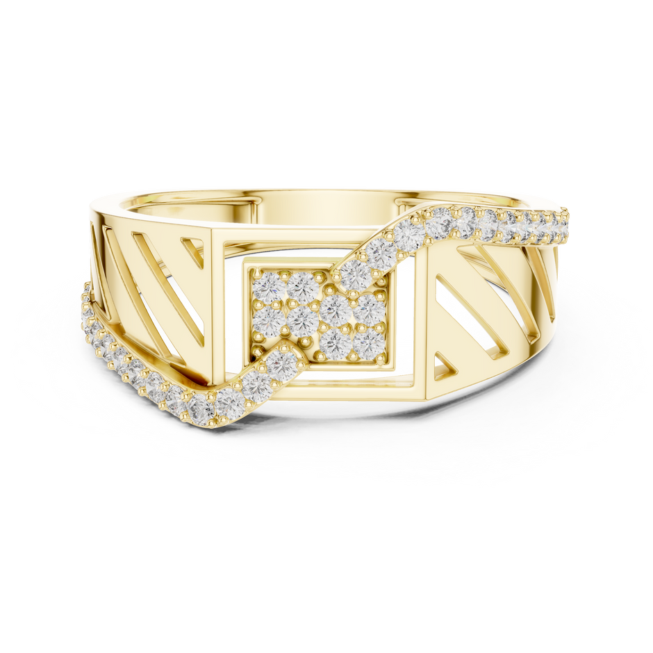 Geometric Square Center S Curve Pave Openwork Lab Grown Diamond Ring