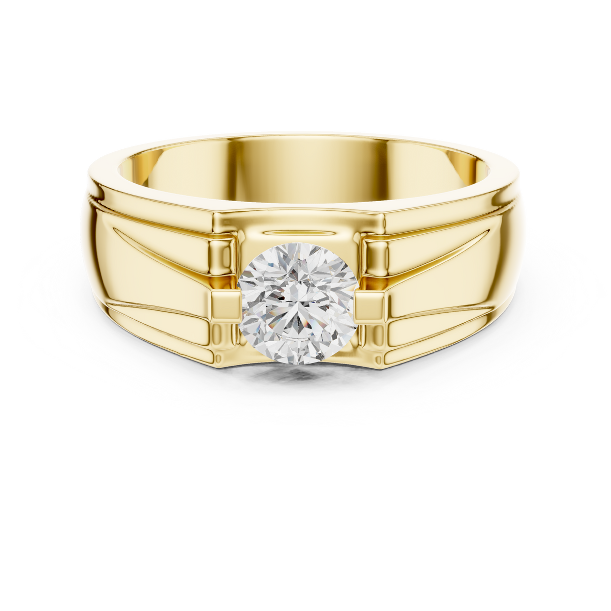 Four Prong Round Lab Grown Diamond Solitaire Ring Angular Grooved Design