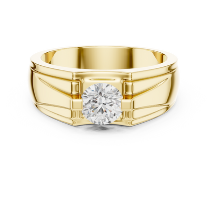 Four Prong Round Lab Grown Diamond Solitaire Ring Angular Grooved Design