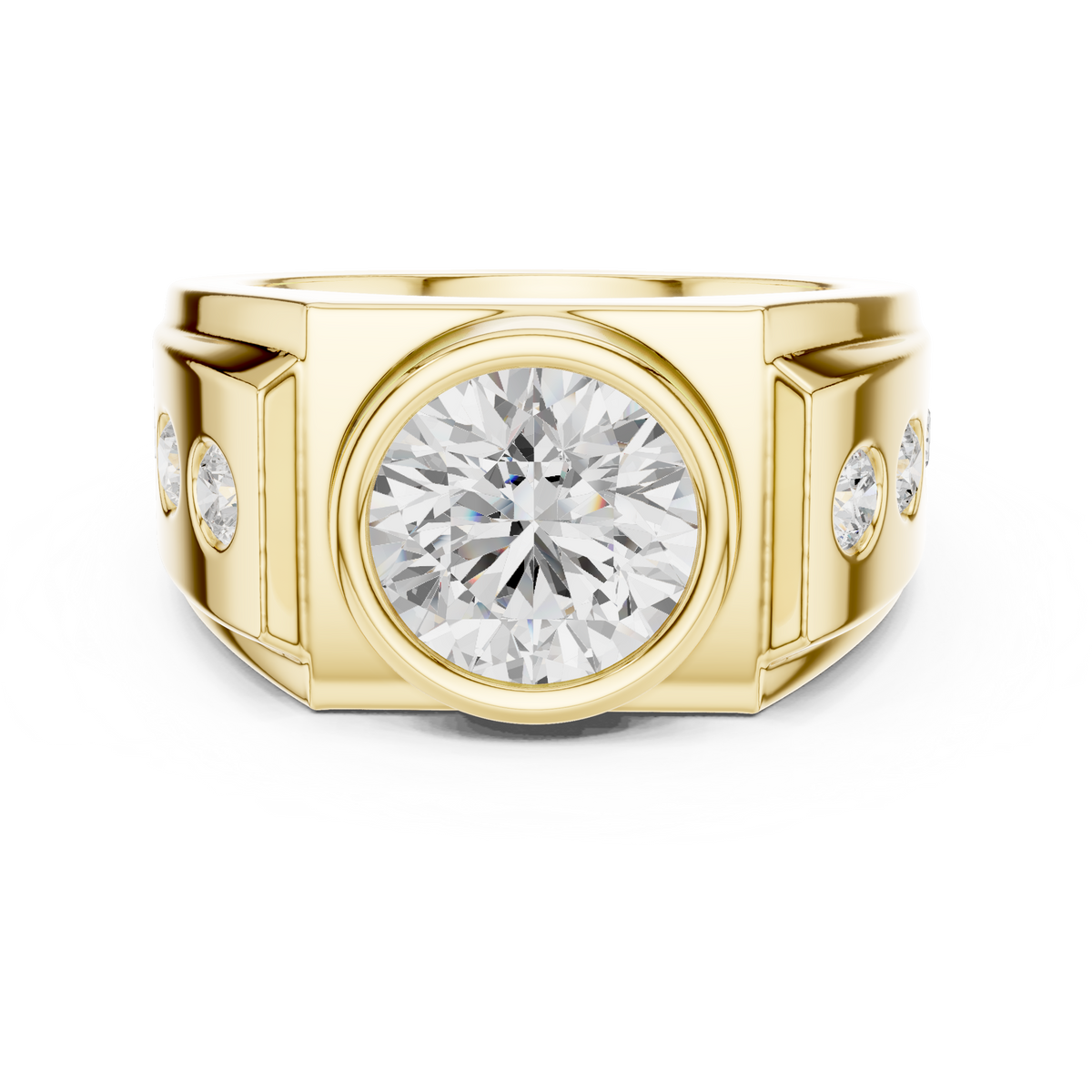 3.00 Ct Round Lab Grown Diamond Bezel Solitaire Signet Solitaire Ring