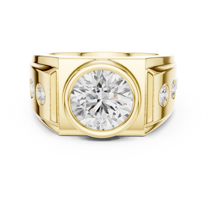 3.00 Ct Round Lab Grown Diamond Bezel Solitaire Signet Solitaire Ring