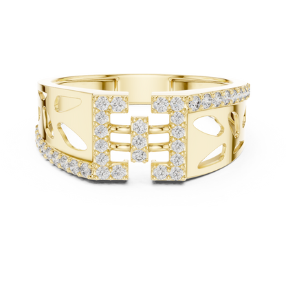Geometric Butterfly Openwork Center Pave Bar Lab Grown Diamond Ring