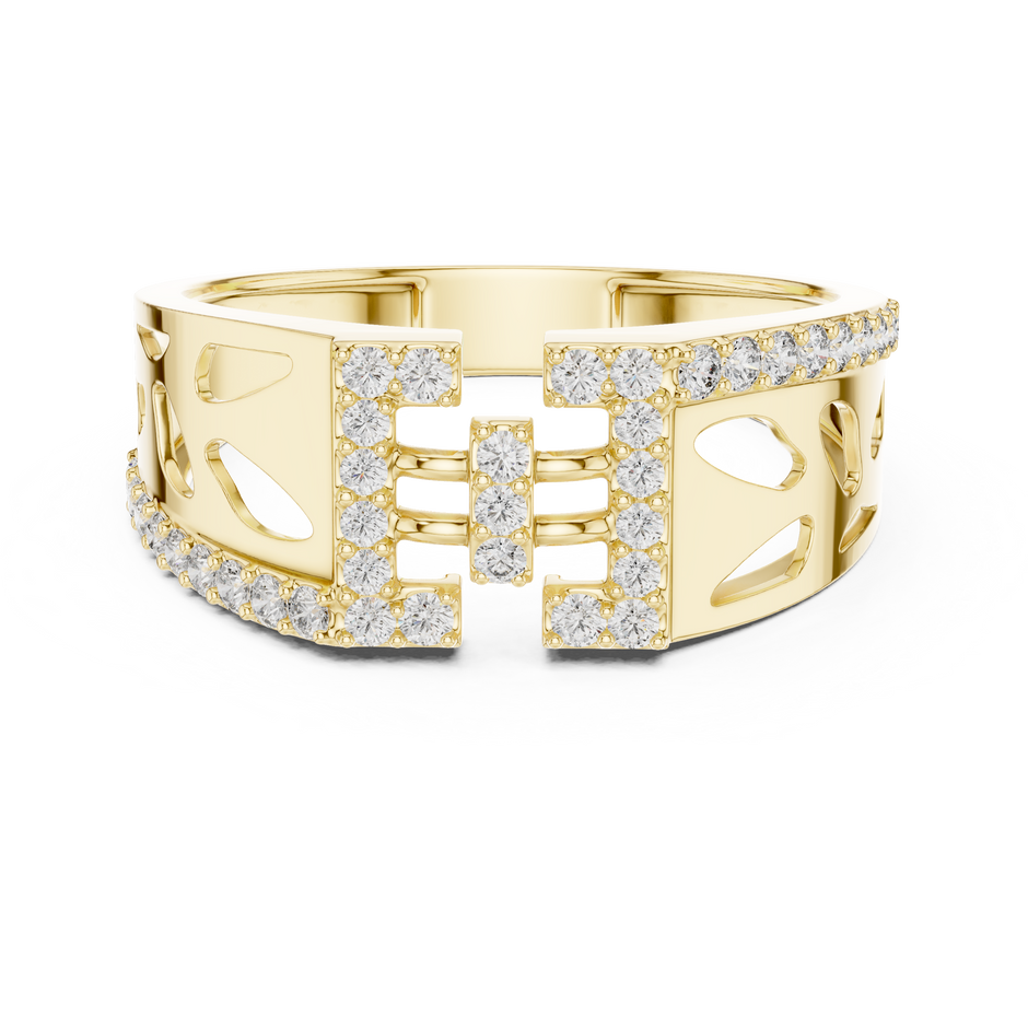 Geometric Butterfly Openwork Center Pave Bar Lab Grown Diamond Ring