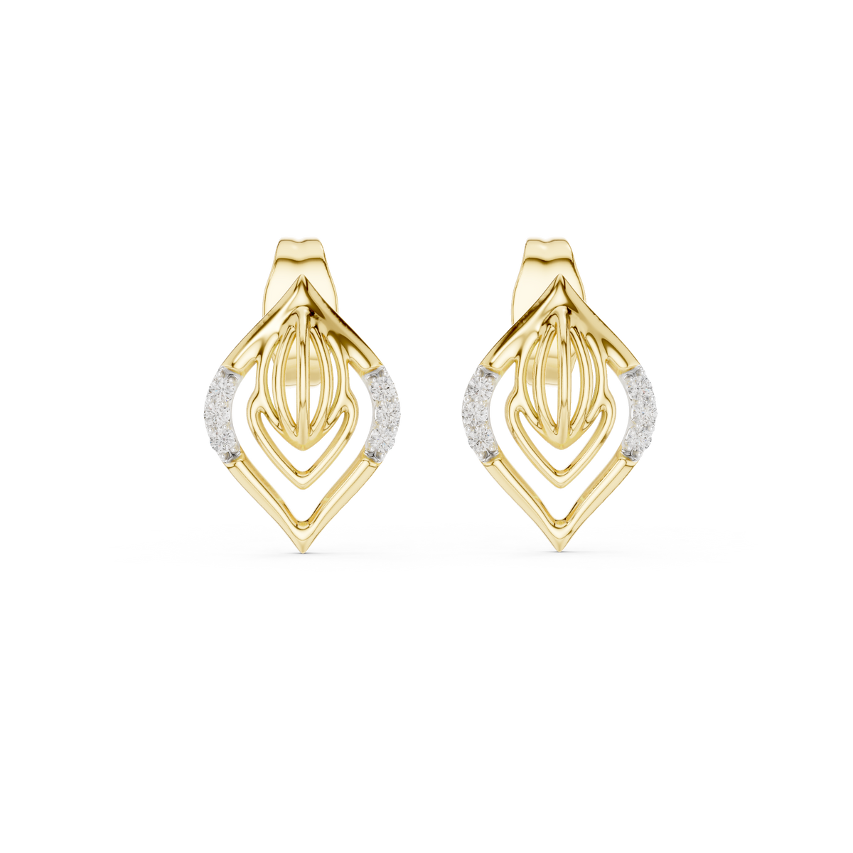 Round Pave Leaf Motif Lab Grown Diamond Earring