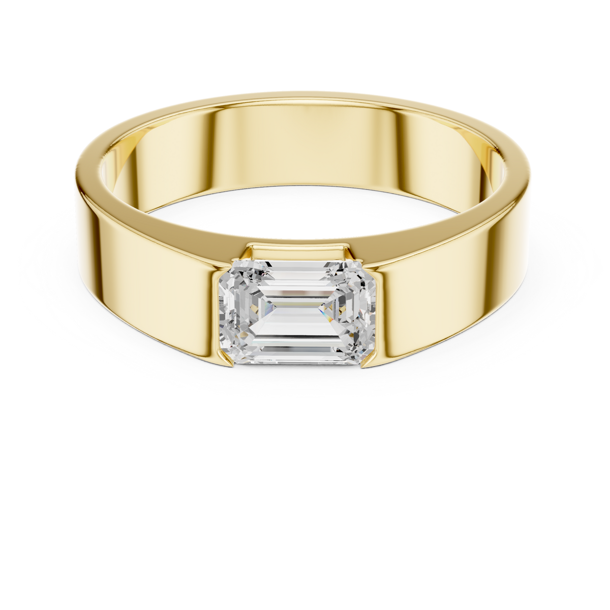 Emerald Cut Lab Grown Diamond Ring East-West Solitaire Band
