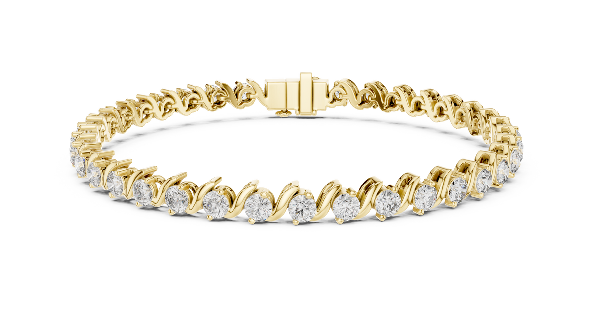 S-Curve Wave Round Lab Grown Diamond Tennis Bracelet.