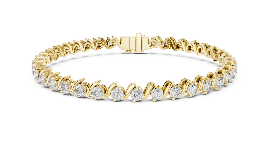 S-Curve Wave Round Lab Grown Diamond Tennis Bracelet.