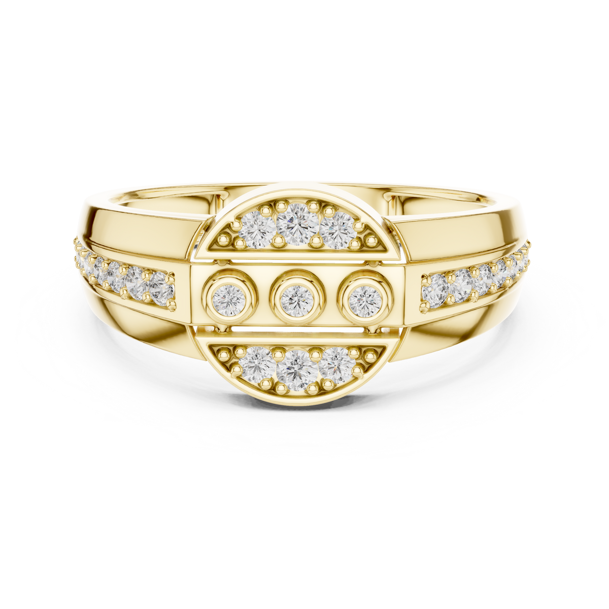 Divided Circle Bezel Trio Pave Cap Lab Grown Diamond Ring.