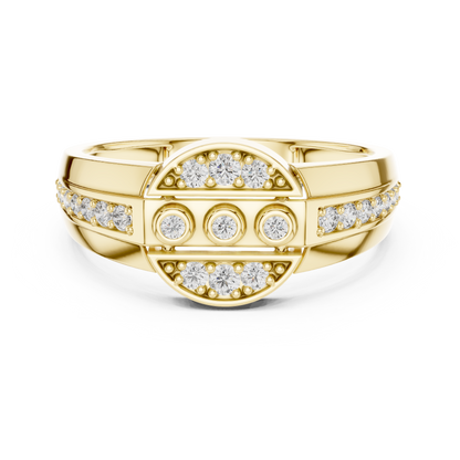 Divided Circle Bezel Trio Pave Cap Lab Grown Diamond Ring.
