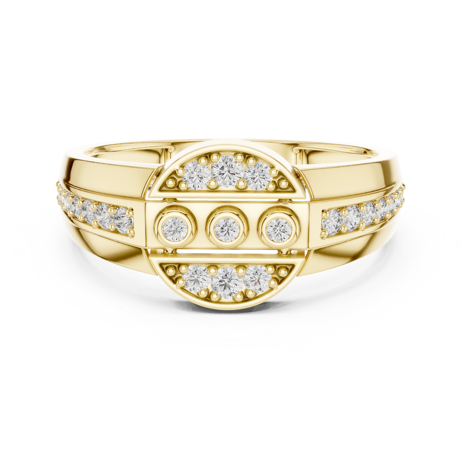 Divided Circle Bezel Trio Pave Cap Lab Grown Diamond Ring.