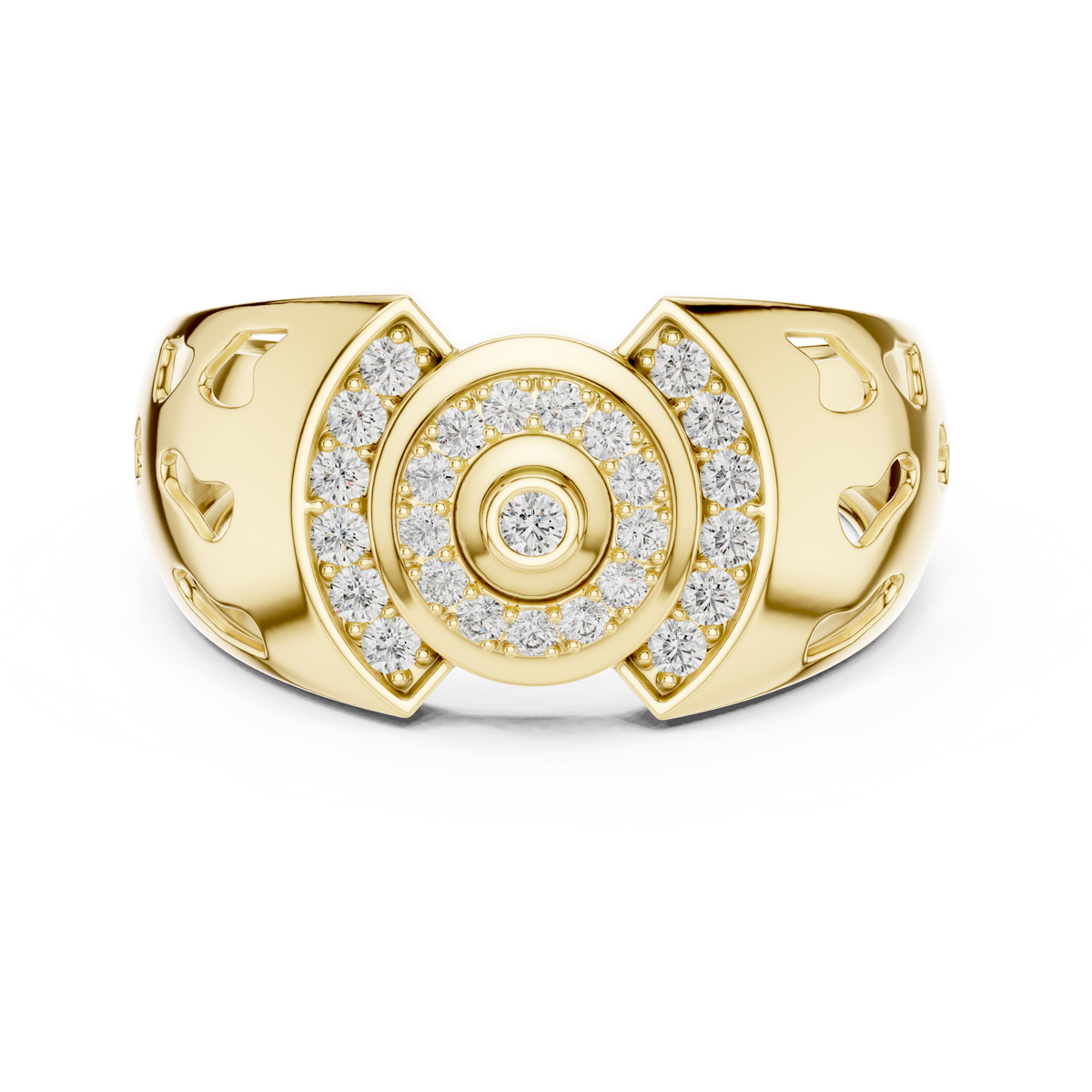 Concentric Target Bezel Solitaire Pave Openwork Lab Grown Diamond Ring