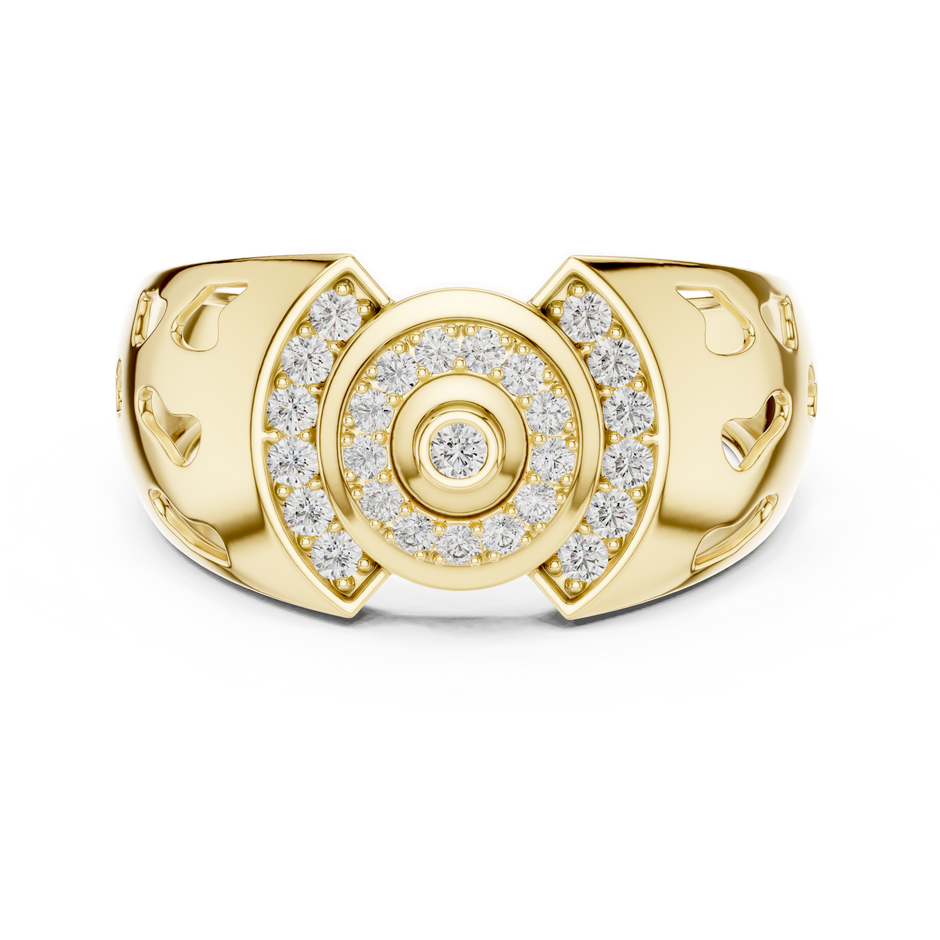 Concentric Target Bezel Solitaire Pave Openwork Lab Grown Diamond Ring
