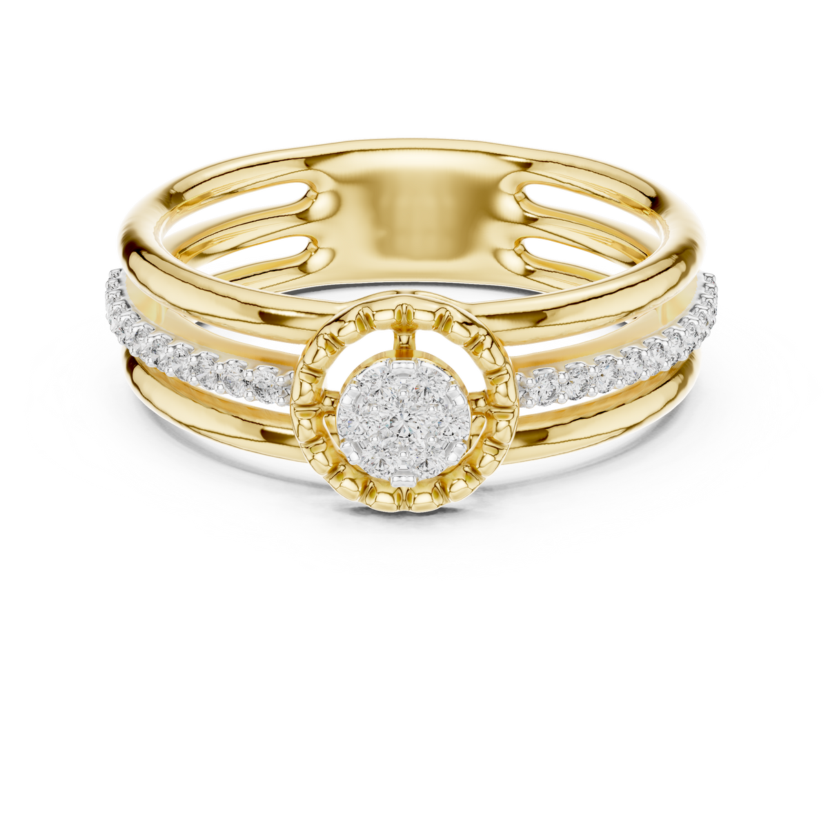Multi Band Halo Center Pave Set Lab Grown Diamond Ring